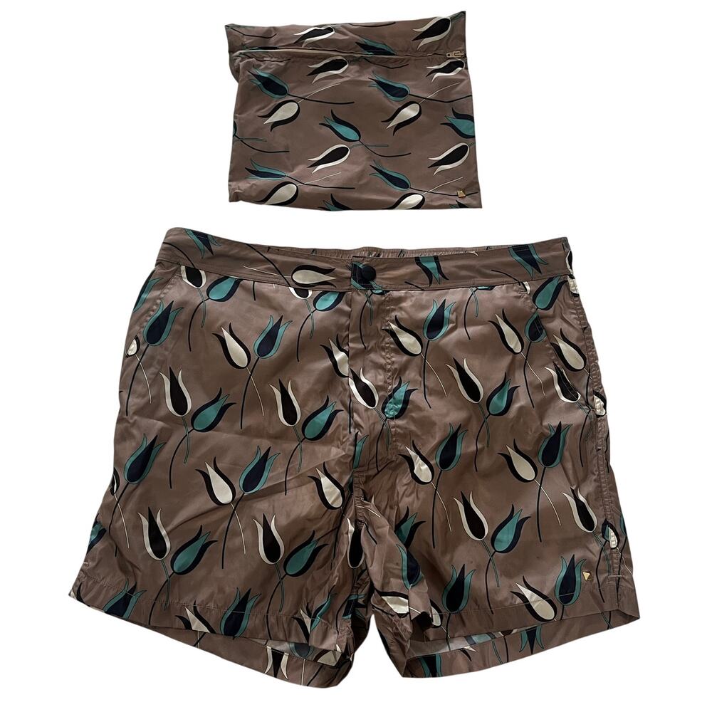15-74 VALENTINO Men's Tulip Swim Trunks Board Shorts Brown IT44/US34/XS